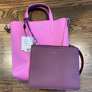 Lacoste Anna Bicolor Tote Bag, Reversible, in Meadow Mauve/Grape Wine, NEW